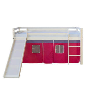 Hochbett Spielbett Kinderbett Rutsche Kiefer Vorhang rot 90x200 Jugendbett
