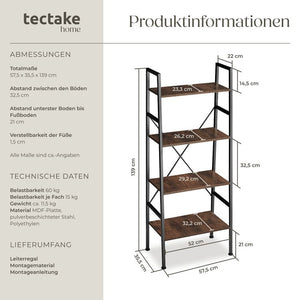 Leiterregal Newcastle 57,5 x 35,5 x 139cm - industrial dunkelbraun