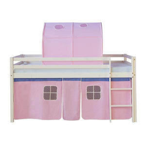 Hochbett Spielbett Kinderbett Tunnel Vorhang pink 90x200 Jugendbett Kiefer