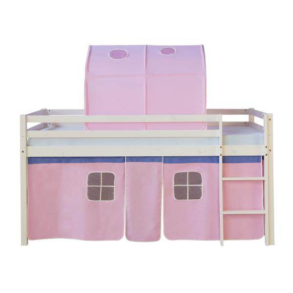Hochbett Spielbett Kinderbett Tunnel Vorhang pink 90x200 Jugendbett Kiefer