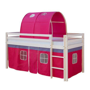Hochbett Spielbett Kinderbett Leiter Vorhang rot 90x200 Jugendbett Kiefer