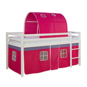 Hochbett Spielbett Kinderbett Leiter Vorhang rot 90x200 Jugendbett Kiefer