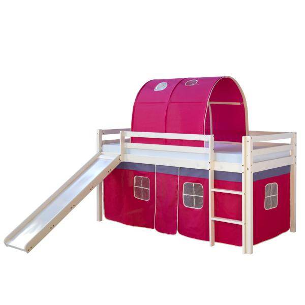 Hochbett Spielbett Kinderbett Rutsche Vorhang rot 90x200 Jugendbett Kiefer