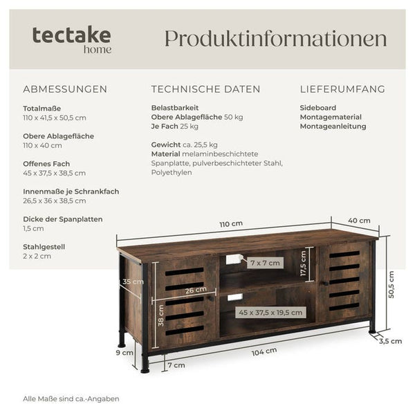 TV-Board Carlow Industrial Holz dunkel, rustikal