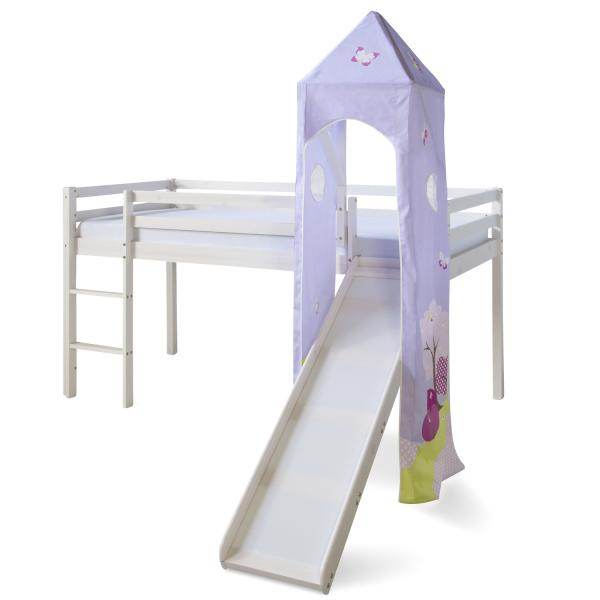 Hochbett Kinderbett 90x200 Weiss Rutsche Turm Spielbett Jugendbett Holz