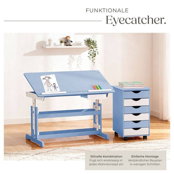 Kinderschreibtisch und Rollcontainer, blau