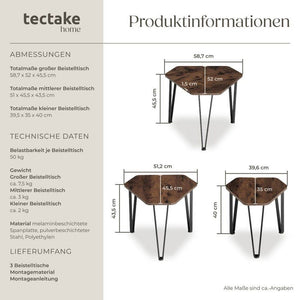 Beistelltisch-Set Torquay Industrial Holz dunkel, rustikal