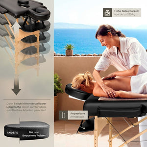3 Zonen Massageliege mit Polsterung, schwarz