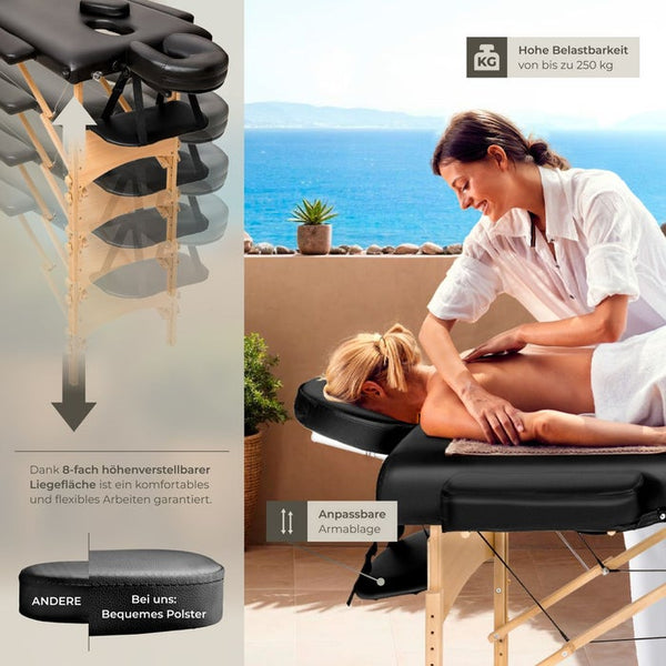 3 Zonen Massageliege mit Polsterung, schwarz