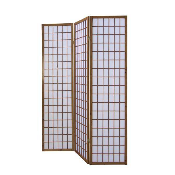 3 fach Holz Paravent Raumteiler Shoji braun