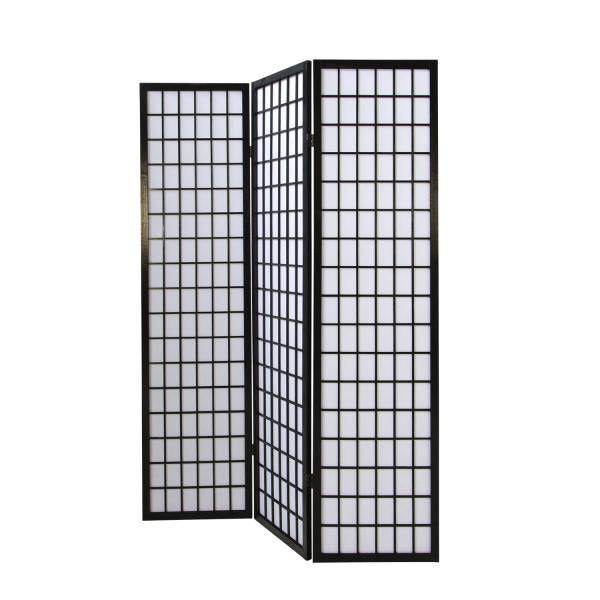 3 fach Holz Paravent Raumteiler Shoji schwarz
