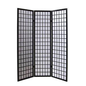 3 fach Holz Paravent Raumteiler Shoji schwarz