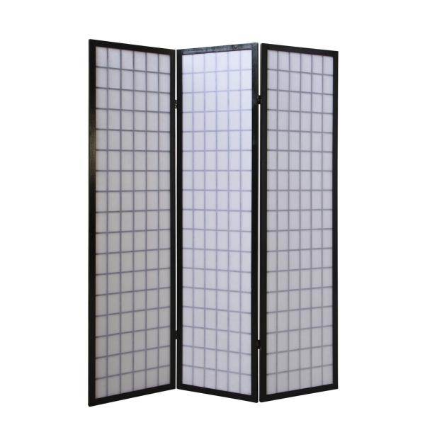 3 fach Holz Paravent Raumteiler Shoji schwarz