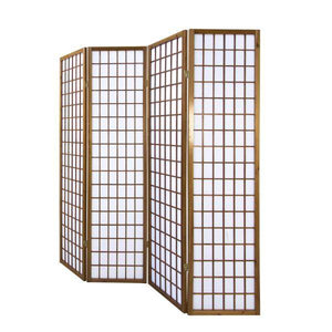 4 fach Holz Paravent Raumteiler Shoji braun