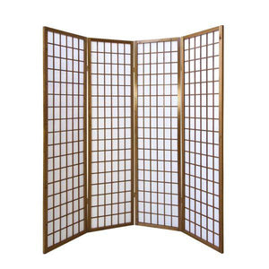 4 fach Holz Paravent Raumteiler Shoji braun