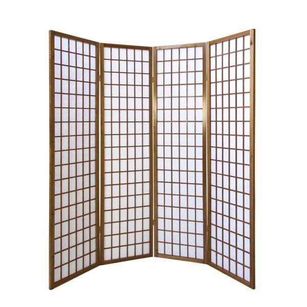 4 fach Holz Paravent Raumteiler Shoji braun