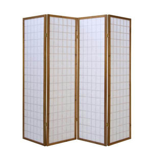 4 fach Holz Paravent Raumteiler Shoji braun