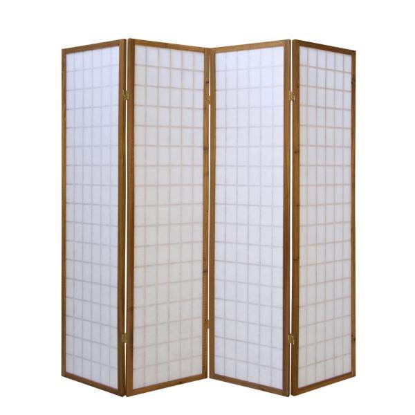 4 fach Holz Paravent Raumteiler Shoji braun