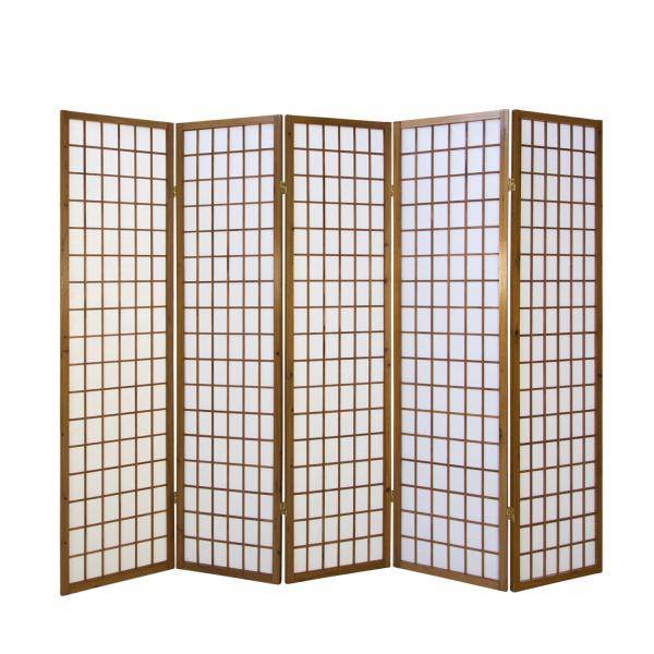 5fach Holz Paravent Raumteiler Trennwand Shoji Faltbar Tabak Braun