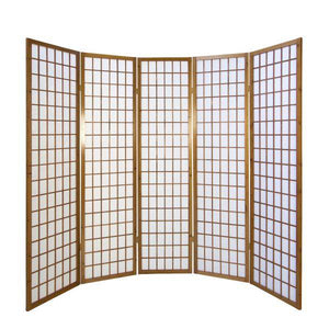 5fach Holz Paravent Raumteiler Trennwand Shoji Faltbar Tabak Braun