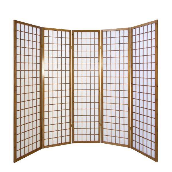 5fach Holz Paravent Raumteiler Trennwand Shoji Faltbar Tabak Braun