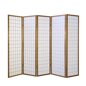 5fach Holz Paravent Raumteiler Trennwand Shoji Faltbar Tabak Braun