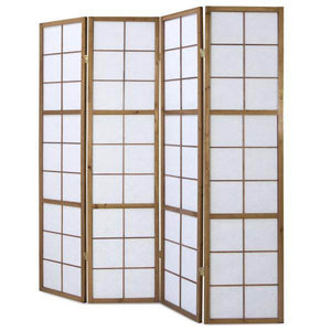 4fach Holz Paravent Raumteiler Shoji in tabak