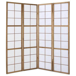 4fach Holz Paravent Raumteiler Shoji in tabak