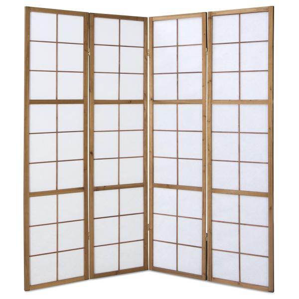4fach Holz Paravent Raumteiler Shoji in tabak