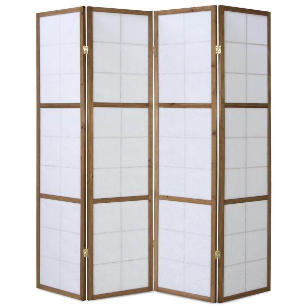 4fach Holz Paravent Raumteiler Shoji in tabak