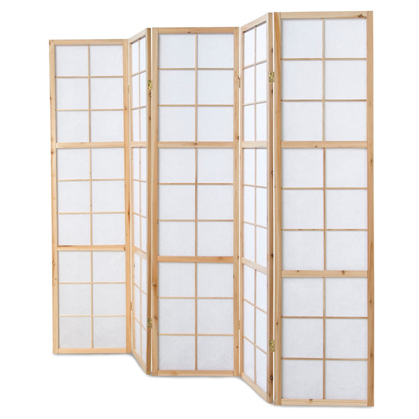Paravent Natur Shoji Reispapier Weiss | 5 teilig | Holz | Raumteiler Trennwand Sichtschutz