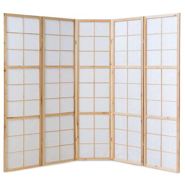 Paravent Natur Shoji Reispapier Weiss | 5 teilig | Holz | Raumteiler Trennwand Sichtschutz