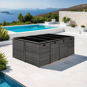 Rattan Sitzgruppe Palma 8+4+1 mit Schutzhülle grau/hellgrau