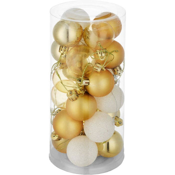 24er Set Weihnachtskugeln weiss/gold