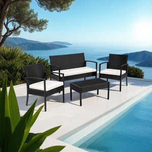 Rattan Sitzgruppe Sparta 3+1 schwarz