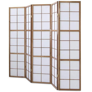 5fach Holz Paravent Raumteiler Shoji Wand tabak