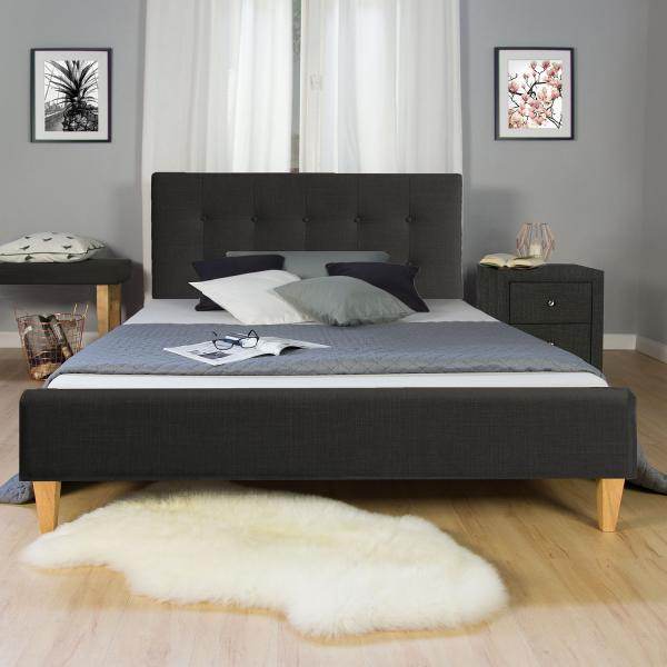 Polsterbett Doppelbett Stoffbett Bettgestell 140 x 200 + Lattenrost schwarz