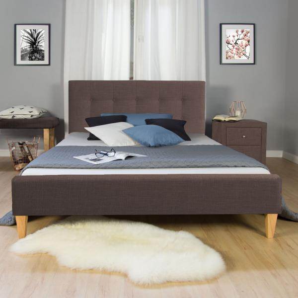 Polsterbett Doppelbett Stoffbett Bettgestell 140 x 200 + Lattenrost braun