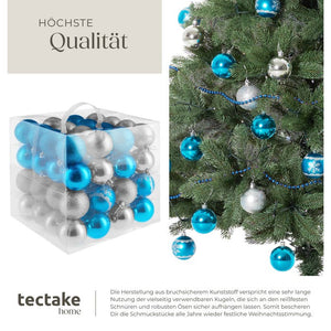 64er Set Weihnachtskugeln silber/blau