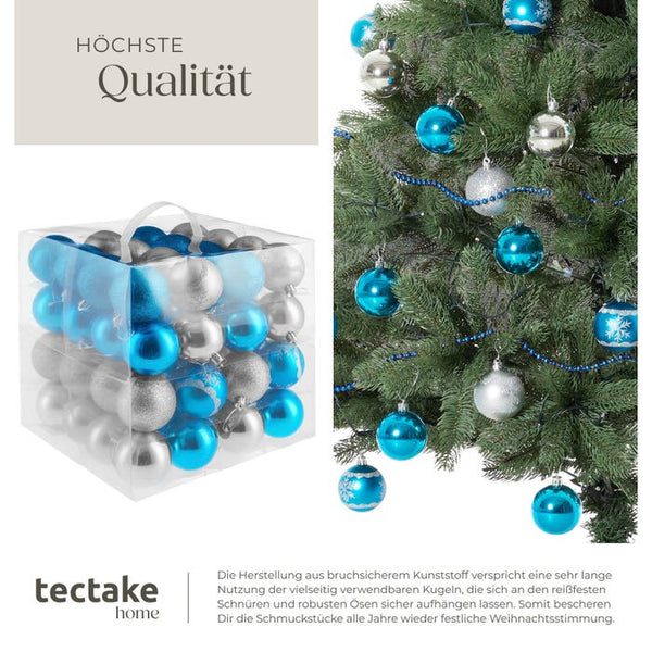 64er Set Weihnachtskugeln silber/blau