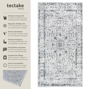 Vintage Teppich Aliya Kurzflor waschbar grau 80 x 150 cm