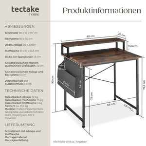 Schreibtisch Everett Industrial Holz dunkel, rustikal 80 cm