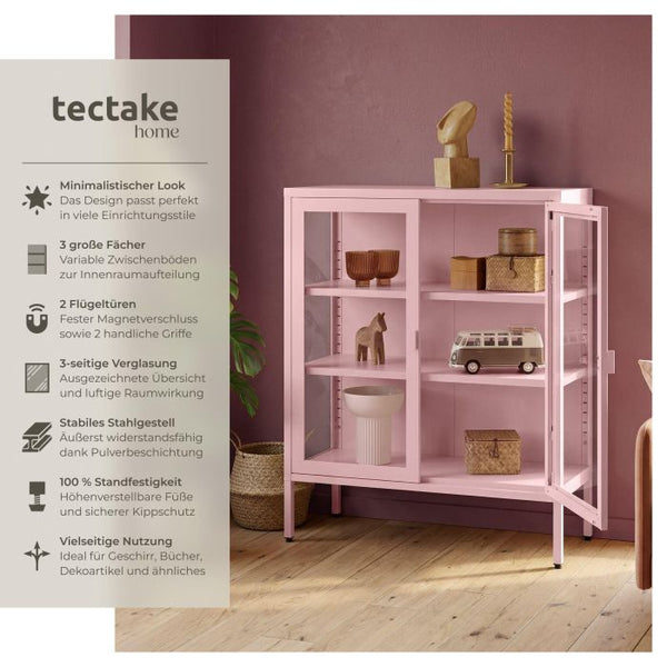 Metallvitrine Baker mit Glastüren rosa