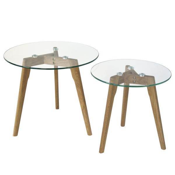 Beistelltisch Couchtisch Glas Rund 2 er Set Wohnzimmertisch