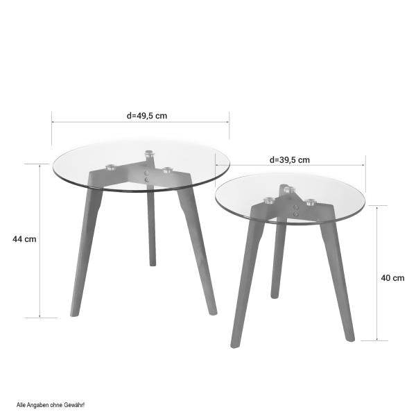 Beistelltisch Couchtisch Glas Rund 2 er Set Wohnzimmertisch