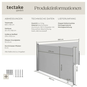 Tenda da sole laterale doppia in alluminio grigio 160 x 600 cm