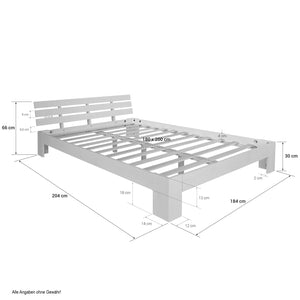 Holzbett 180x200 cm Natur | Doppelbett | mit Lattenrost | massiv | Kind Jugend Gast