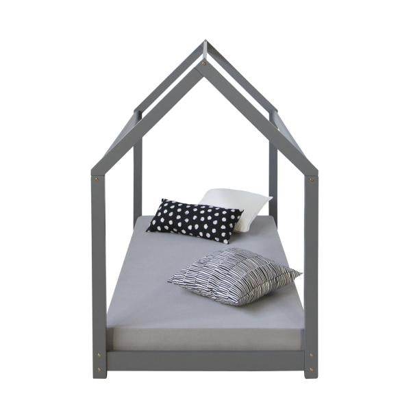 Kinderbett Hausbett 90 x 200cm Holz grau Kinderhaus Spielbett