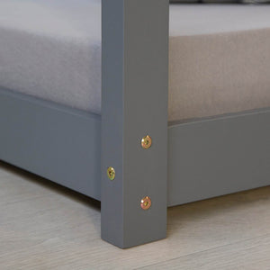 Kinderbett 80x160 cm mit Matratze Montessori Holzbett Lattenrost Grau