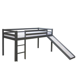 Hochbett Kinderbett Grau mit Leiter und Rutsche 90x200 Kiefer Spielbett Jugendbett